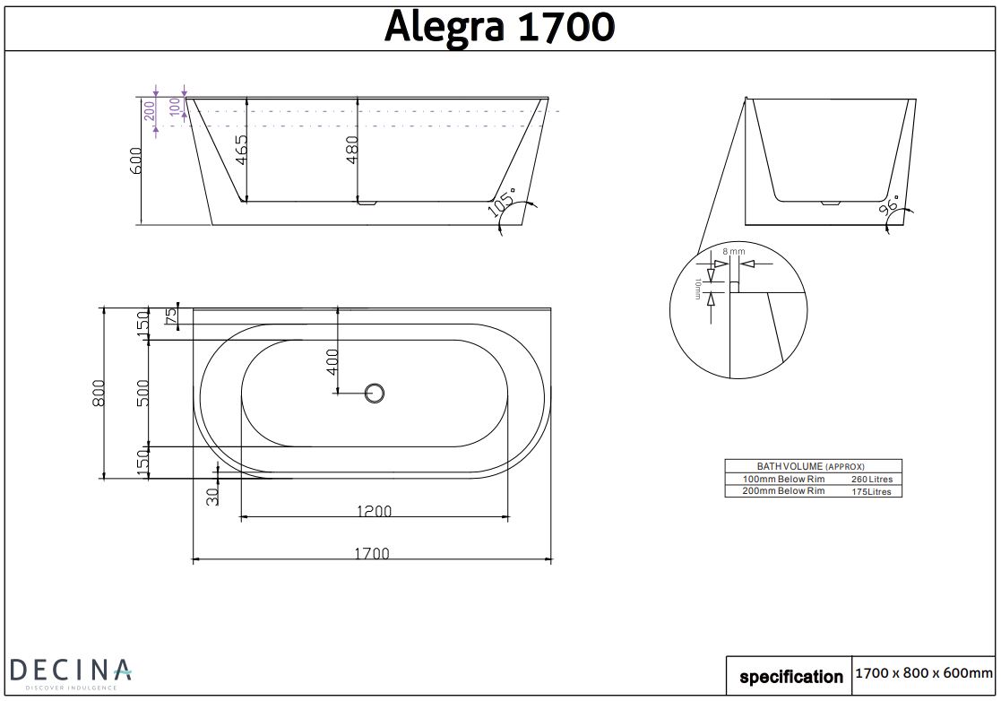 Decina Alegra Back To Wall Bath | Builders Discount Warehouse