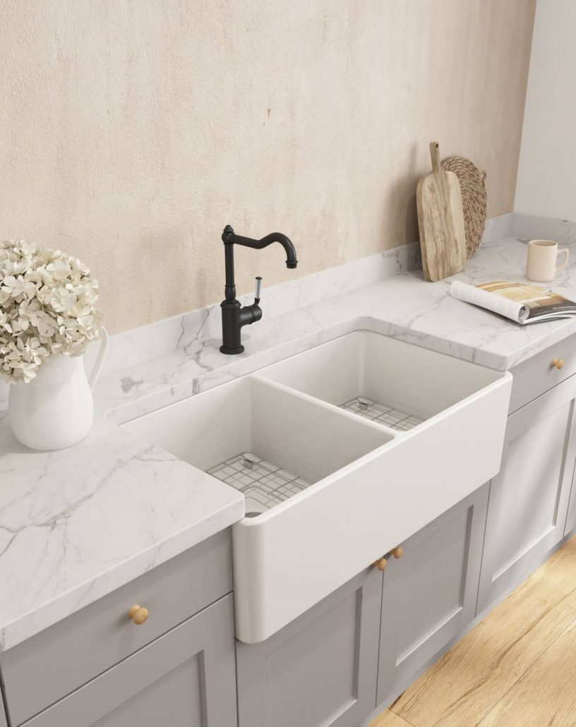 Novi Double Matte White Butler Sink