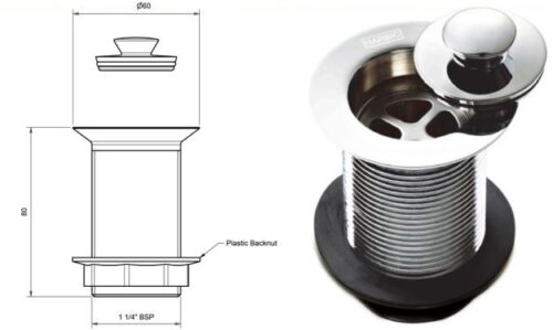 32mm Basin Plug and Waste | 80mm Tails | Builders Discount Warehouse